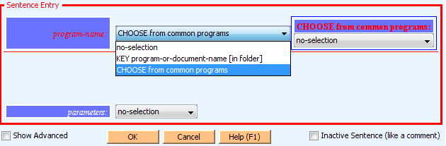 sentence entry form to automate starting a program like a bat file